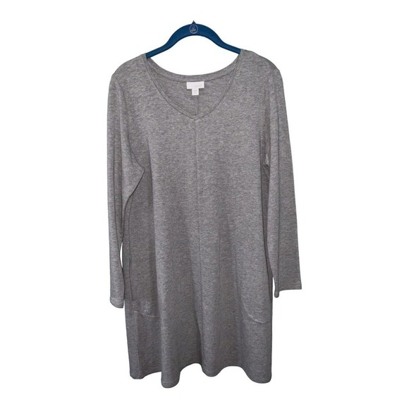 J. Jill Pure J. Jill Gray V Neck Pima Cotton Stretch Shirt Dress Pockets Medium - Picture 5 of 9